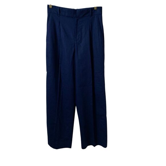 Banana Republic Linen Blend Pant Wide Leg Pleated Navy High-Rise Size 6 Petite - Picture 2 of 12